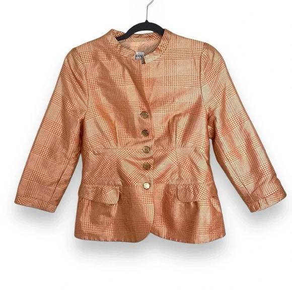Armani Collezioni Jackets & Blazers - Armani Collezioni Orange Gold Plaid Jacket Size 12 Quiet Luxury Designer